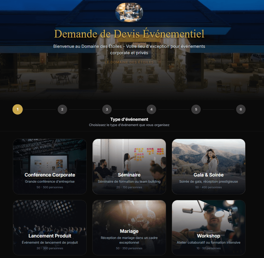 Live demo of Le Domaine des Étoiles RFP form