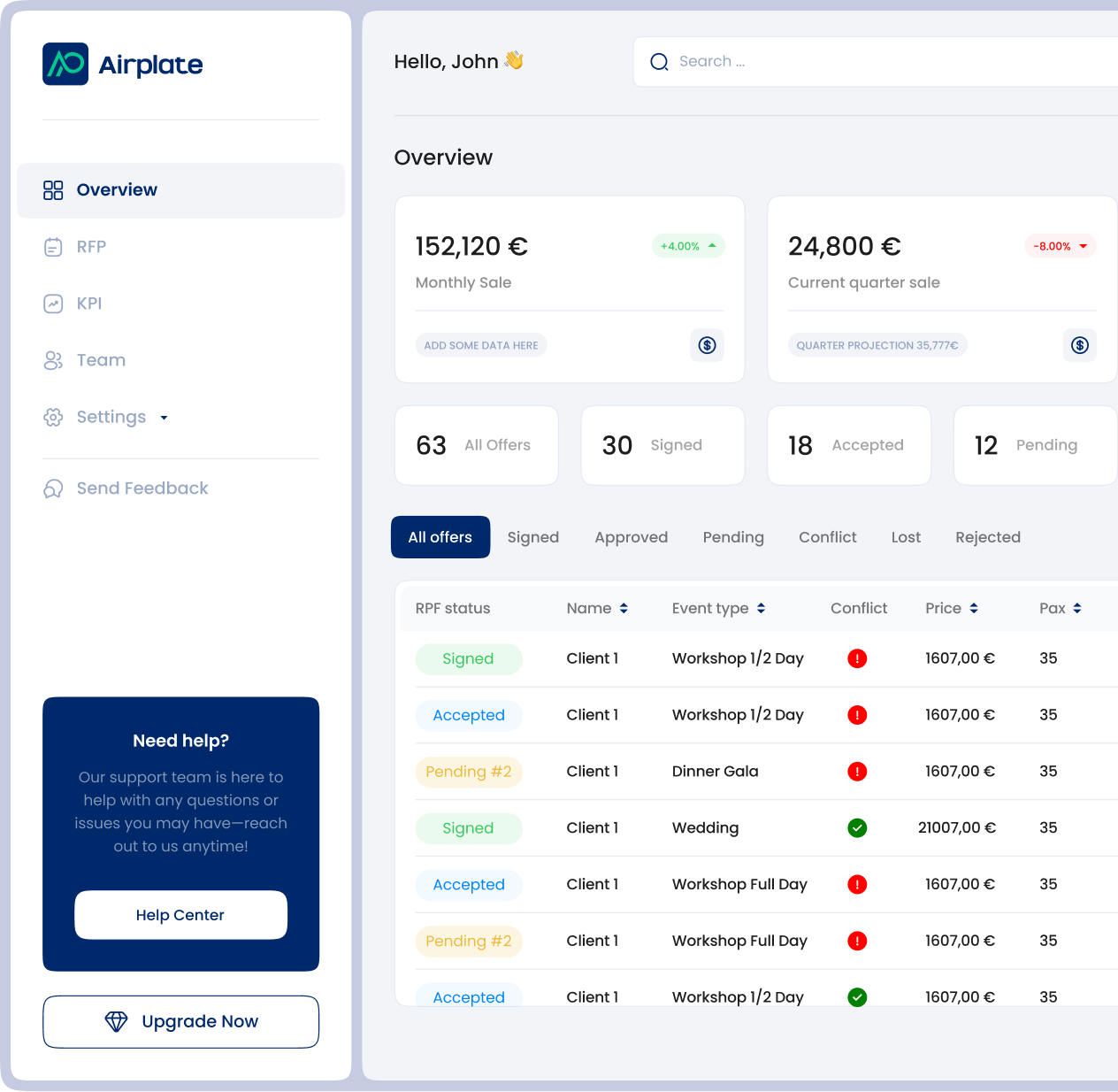 AirPlate dashboard