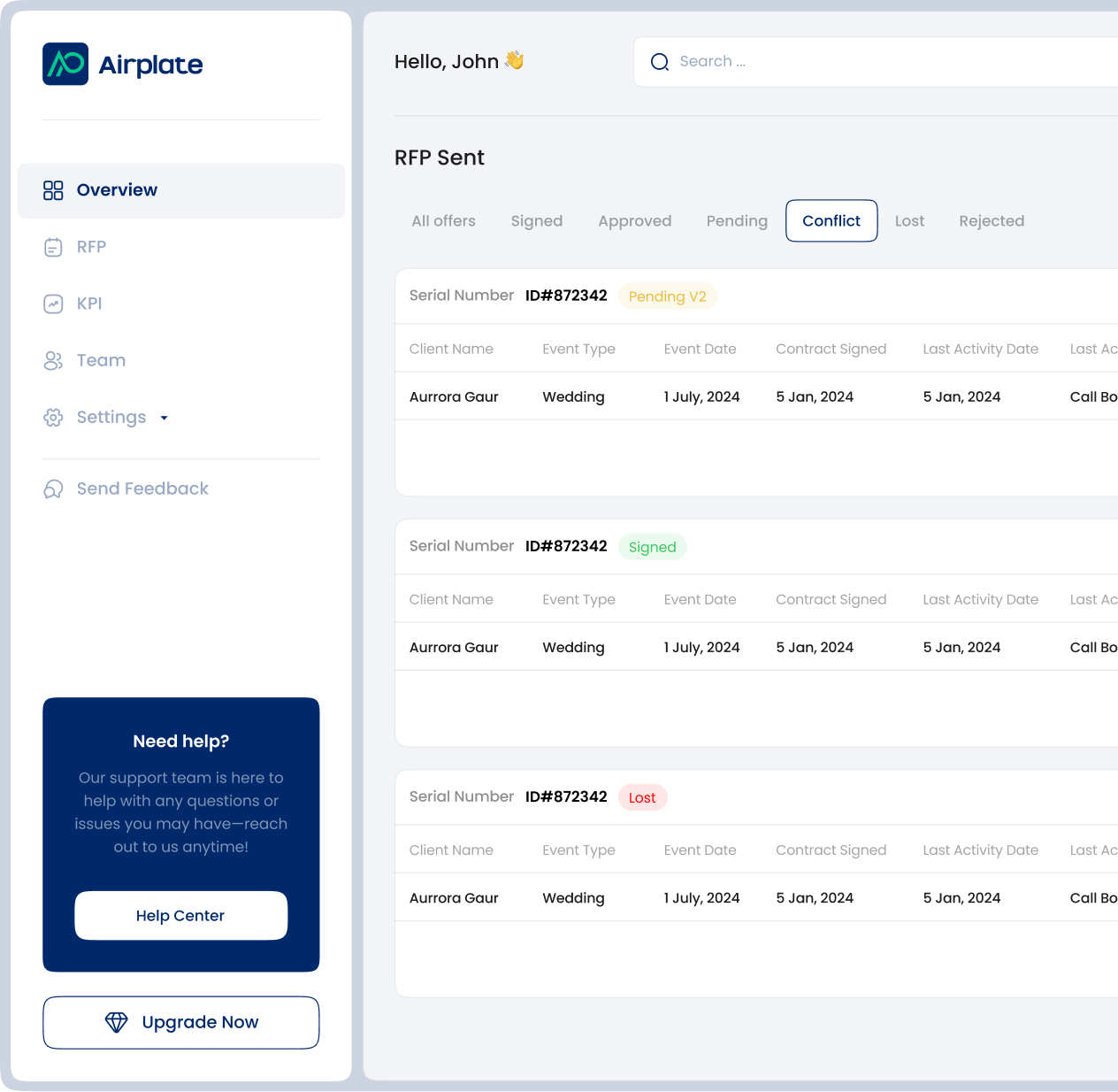 AirPlate dashboard